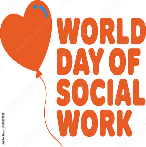 World Day of Social Work orange heart balloon logo