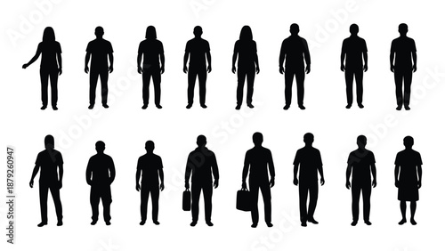 Silhouettes of diverse people isolated on white background, Vector