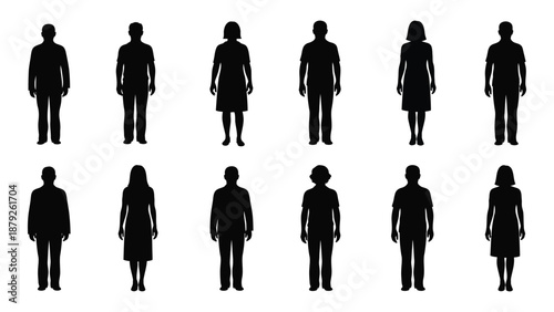Silhouettes of various people isolated on white background, Vector