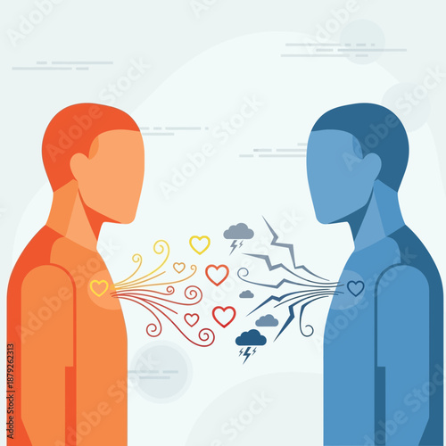 Communication concept: positive vs negative interaction between people