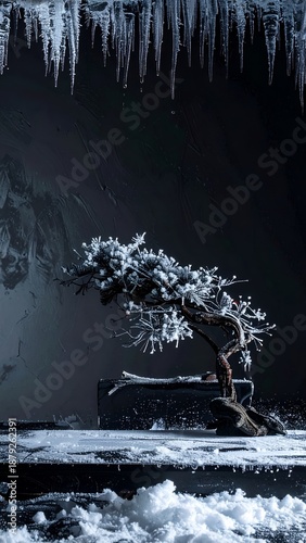 Ethereal Winter Performance - Dancer Embracing the Frozen Landscape.