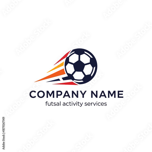 Dynamic Futsal Activity Services Logo with Streaking Soccer Ball.