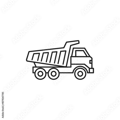 Simple Dump Truck Line Icon. Construction Dumper Tipper Heavy Vehicle Outline Symbol Vector Illustration