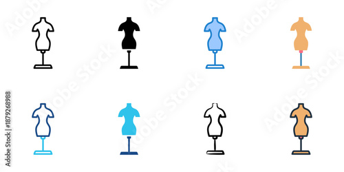 Mannequin icons set multiple style collection. Editable stroke 
