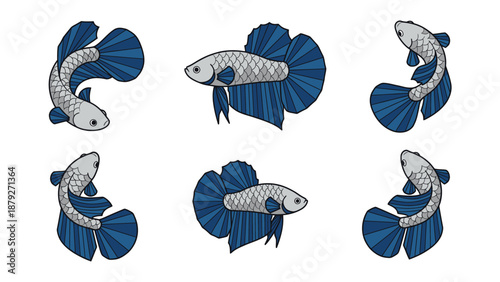 Betta Fish Set: Aquatic Animals, Colorful Vector Illustration