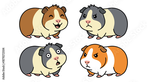 Guinea Pig Emotions: Happy, Angry, Surprised, and Neutral Vector Illustration