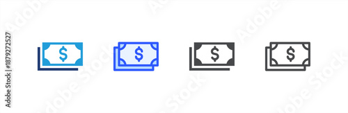 Money icon multiple style collection. Vector illustration.