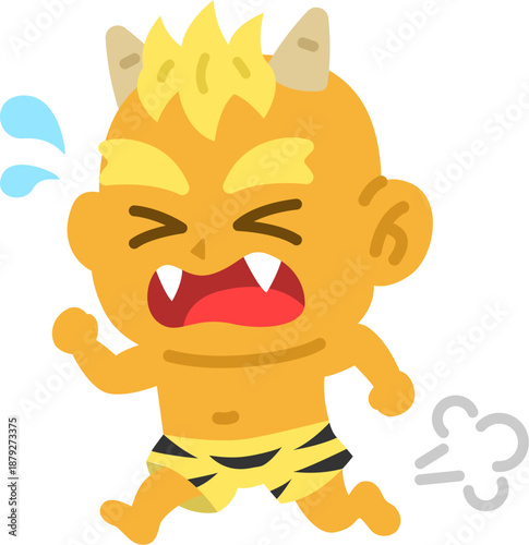 走って逃げる、黄鬼のイラスト