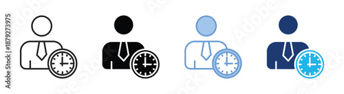 Time management icon set multiple style collection