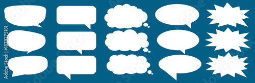 A set of chat box designs for comments on social media or comics. Vector designs of speech bubbles, text boxes, and conversation chat columns in comics.