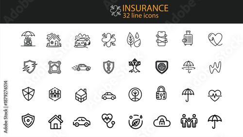 Insurance line icons set with protection and safety symbols Keywords: insurance, icons, set