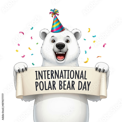 Happy polar bear celebrating International Polar Bear Day