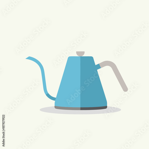 Minimalist Blue Gooseneck Kettle Illustration for Pour Over Coffee Brewing, Flat Vector Design Icon
