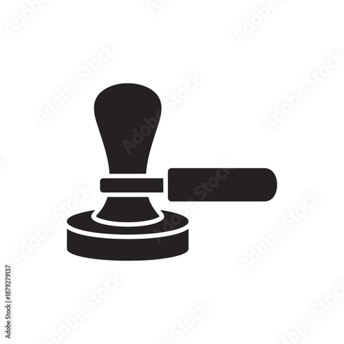 Espresso Tamper and Portafilter Icon. Coffee Tamping Tool Black Silhouette for Barista and Cafe Logos.