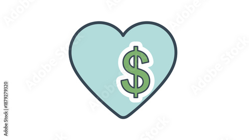 Heart with Dollar Sign Icon: Love for Money, Financial Care, Charity Donation, Investment