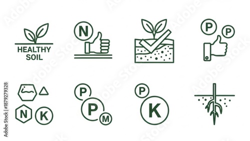 Cuadro en lienzo Vector icon set illustrating crucial elements for soil health and optimal plant