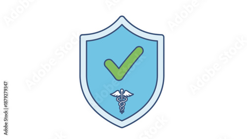 Healthcare Security Shield with Caduceus and Checkmark Icon