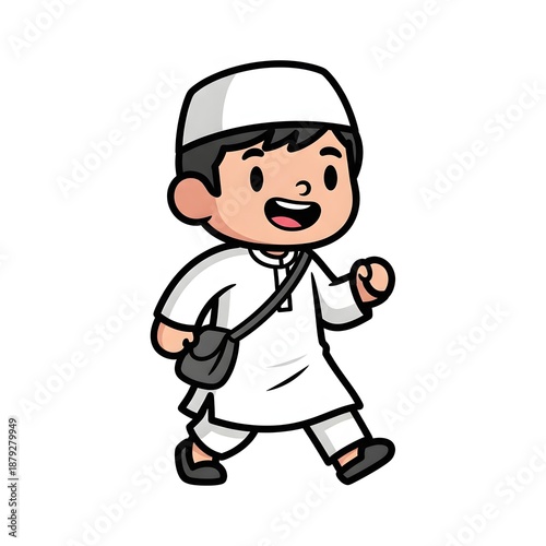 Happy Muslim Boy Walking