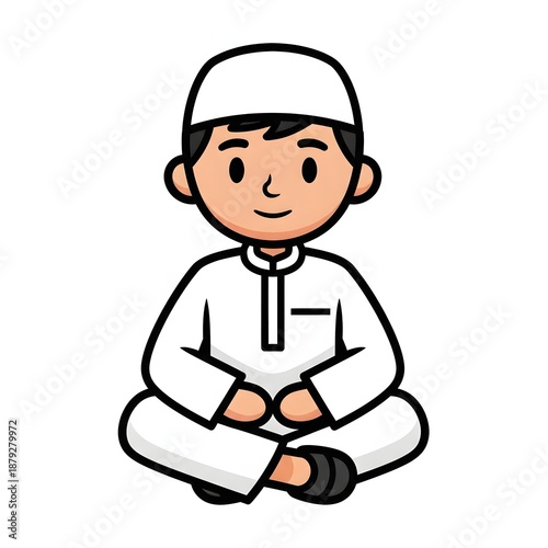 Smiling Muslim Boy in Prayer