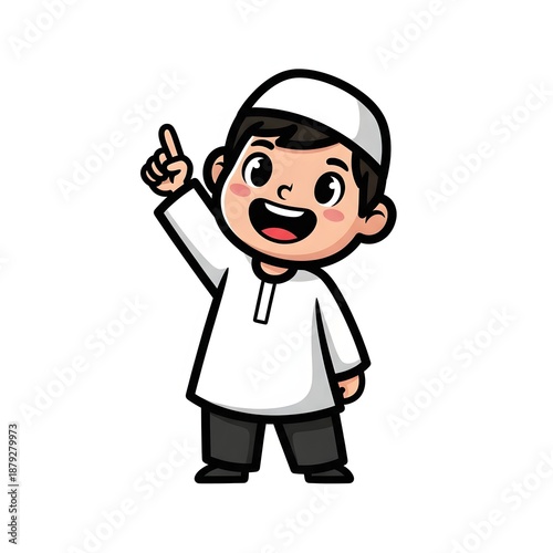 Happy Muslim Boy Pointing Up