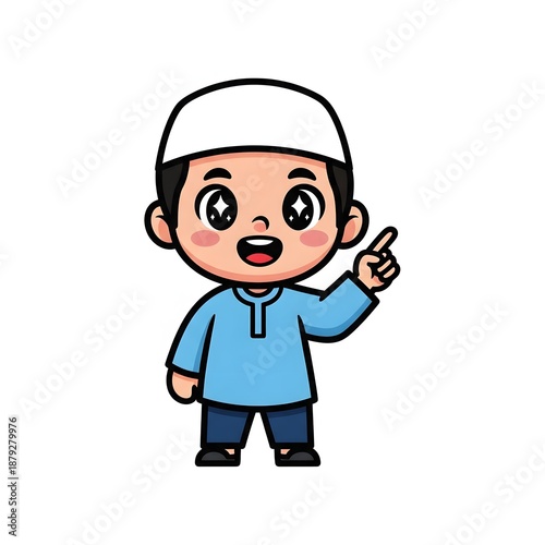 Cartoon Muslim Boy Pointing Upwards