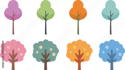季節ごとに変化する木のイラスト – 春夏秋冬の自然表現