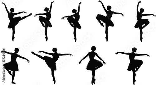 Ballet dancer silhouette vector, classical pose illustration, black dance icon, elegant movement, performance art, graceful figure, choreography