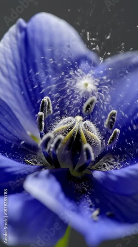Captivating Blue Nigella Blossom Reveals Pollen Release In Dynamic Close Up Sequence