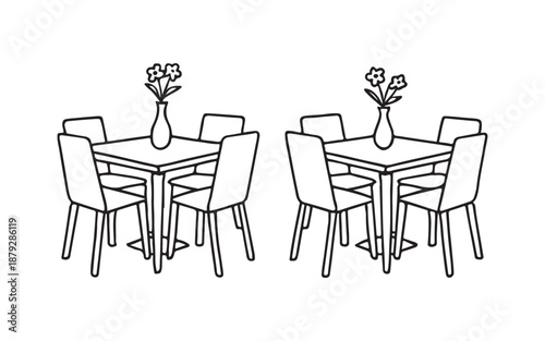 Vector illustration of a restaurant menu design featuring a set of restaurant icons and silhouettes with people sitting at a table using furniture like a chair in a business office room