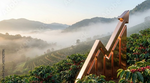 3D Upward Graph in Highland Coffee Plantation Background