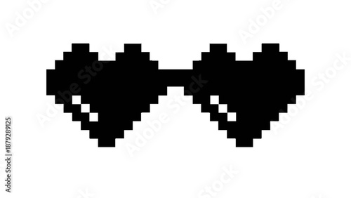 Stylish pixelated heart-shaped sunglasses, a retro 8-bit design perfect for expressing love and cool vibes in a digital art style with a charming vintage video game aesthetic