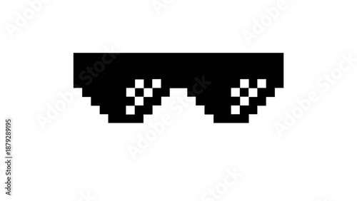 Stylized pixelated sunglasses illustration, featuring a retro digital aesthetic with dark lenses, perfect for a cool and playful visual concept, embodying a distinct internet graphic style