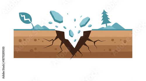 Flat cartoon earthquake catastrophe vector concept isolated on white background