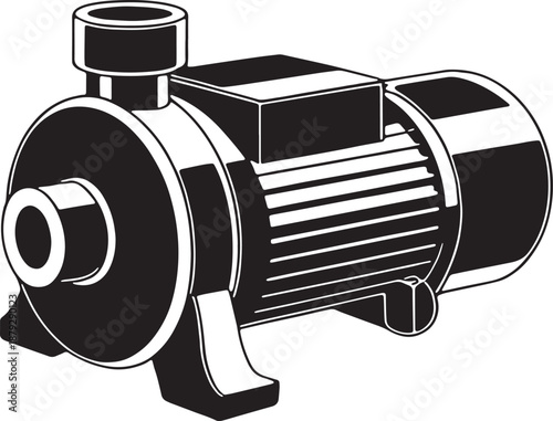 Black and white of a centrifugal water pump with a motor centrifugal pump electric motor