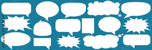 A set of chat box designs for comments on social media or comics. Vector designs of speech bubbles, text boxes, and conversation chat columns in comics.	