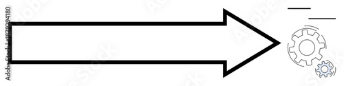 Direction, process management, workflow optimization, decision-making, strategic planning, innovation. Black arrow pointing towards cogwheels. Direction and process management concept