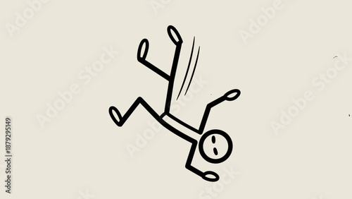 Stick Figure Falling Head First and Tumbling Dramatically on a Textured Light Beige Background