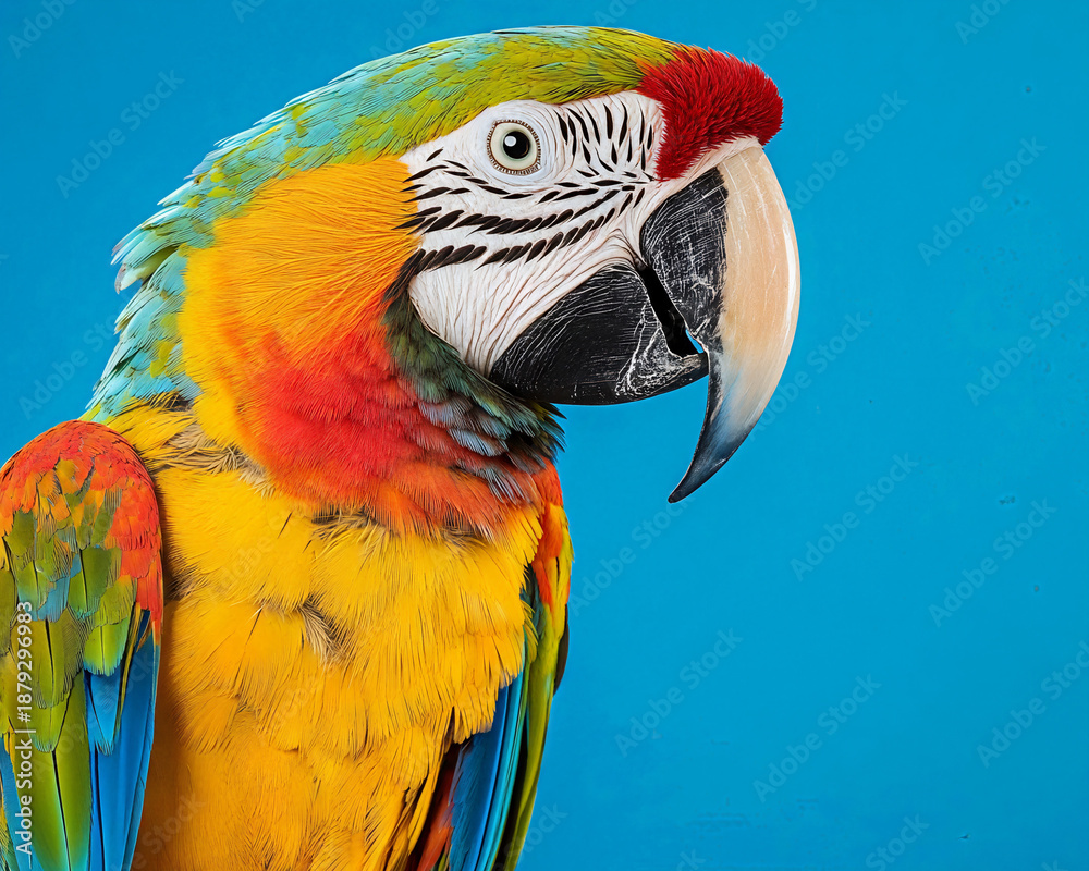 Obraz premium Macaw profile on blue background