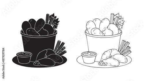 Fried food collection on transparent background silhouette