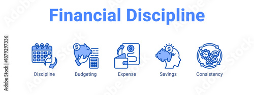 Financial Discipline web banner icon vector illustration concept ,  with icon of Discipline, Budgeting, Expense.