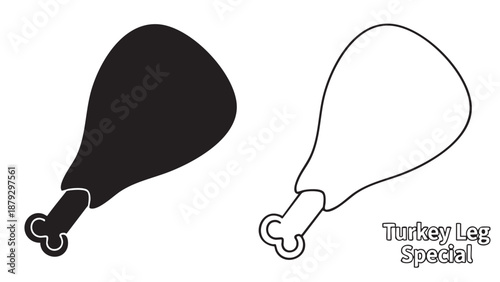 Black and white turkey leg silhouette on transparent background