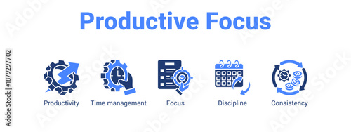 Productive Focus web banner icon vector illustration concept ,  with icon of Productivity, Time management, Focus.