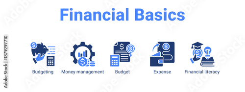 Financial Basics web banner icon vector illustration concept ,  with icon of Budgeting, Money management, Budget, Expense.