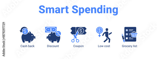 Smart Spending web banner icon vector illustration concept ,  with icon of Cash back, Discount, Coupon, Low cost.