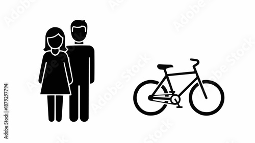 Couple Standing Next to Bicycle Icon.
