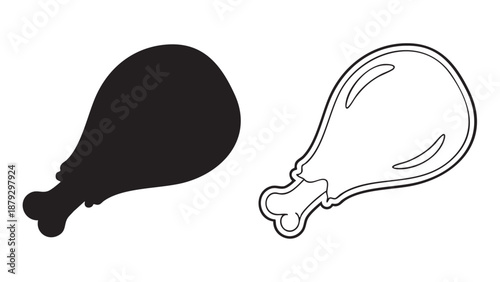 Chicken leg silhouette and outline on transparent background
