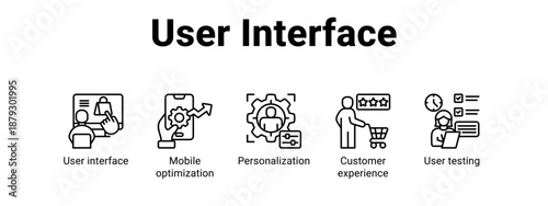 User Interface web banner icon vector illustration concept ,  with icon of User interface, Mobile optimization, Personalization, Customer experience.