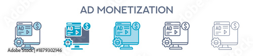Ad Monetization Element For Design Graphic - Multi Styles. Vector Illustration Of Two Colored And Black. Multiple Icons Designs Can Be Used For Mobile, Ui, Web 