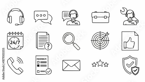Customer service and support icons for business and technology.