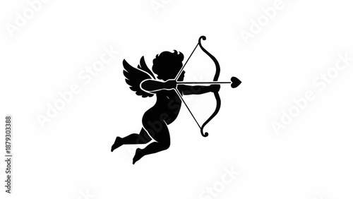 Cupid silhouette with bow and arrow ready to shoot.